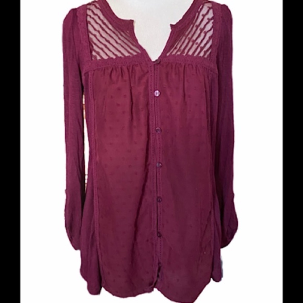 Anthro Meadow Rue Women Red 3/4 Sleeve Top SZ S